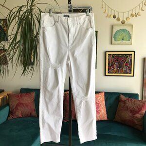 EXPRESS size 10R White Stretch Denim Slim Super High Rise Jeans